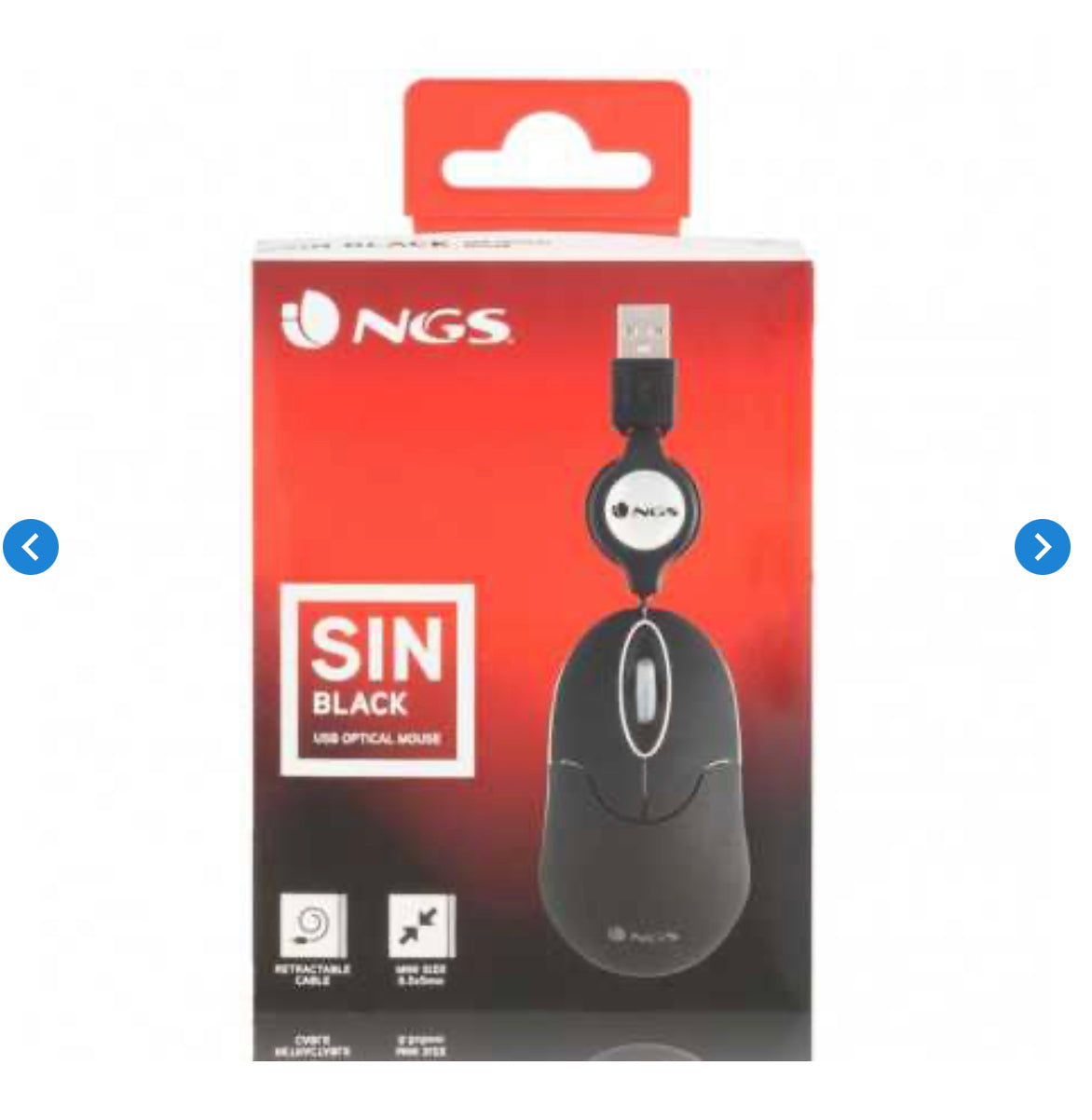 Souris NGS Sin Black pour Portable Avec Câble Rétractable - Noir