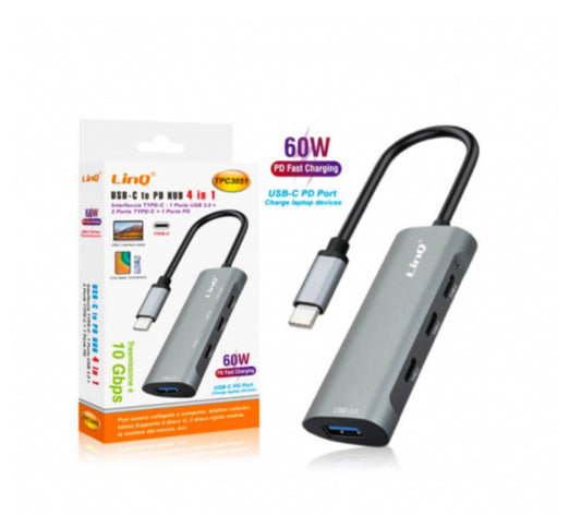 HUB Type-C 4 en 1 Type-C / USB 3.0 + Type-C*2 + PD LinQ TPC3051