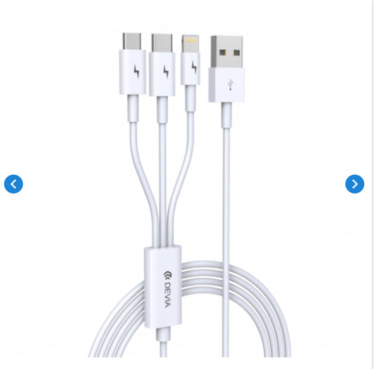 Câble 3 en 1- Devia Smart Series - Micro USB / Lightning / Type C 1.2M - Blanc