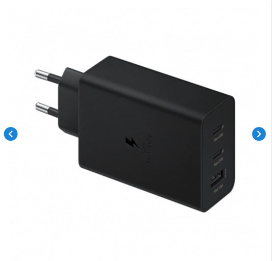 Kit Chargeur Type-C / Type-C Samsung 65W PD Power Adapter Trio 2 USB-C + USB - Noir - Retail Box (Origine)