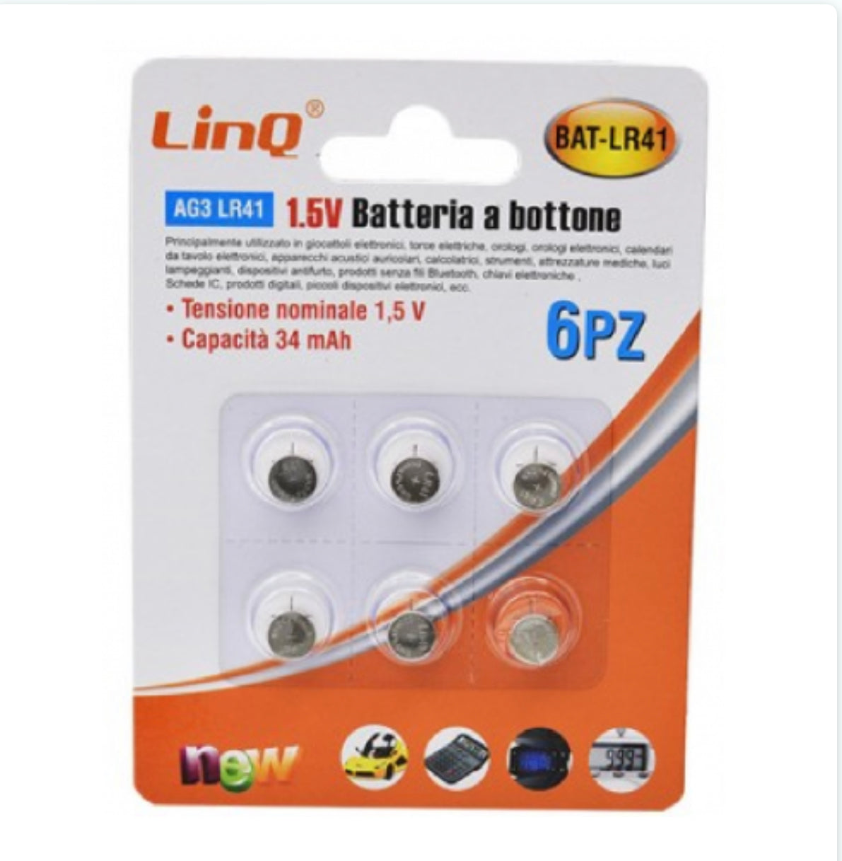 Piles Bouton AG3 LR41 1.5V 3.4mAh x 6pcs LinQ BAT-LR41