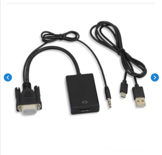 Adaptateur HDMI Vers VGA Qualité HD avec Cable Audio + Cable d'Alimentation USB - 25cm - Noir