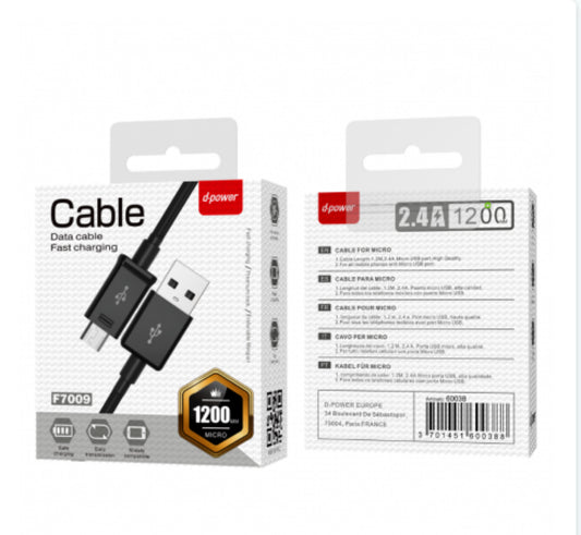 Câble USB / Micro - D-power F7009/S616S - 1.2M Noir