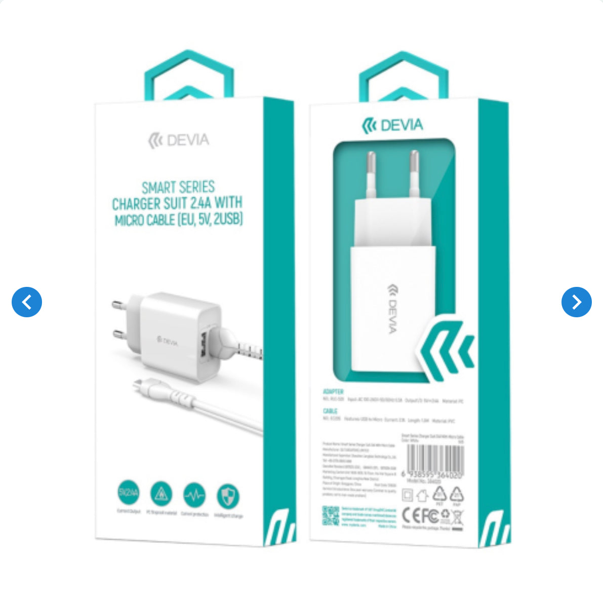 Kit Chargeur USB*2 12W + Câble Type-C - Devia Smart Series