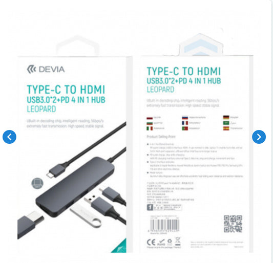 HUB Type-C 4 en 1 - DEVIA - HDMI + USB3.0 * 2 + PD