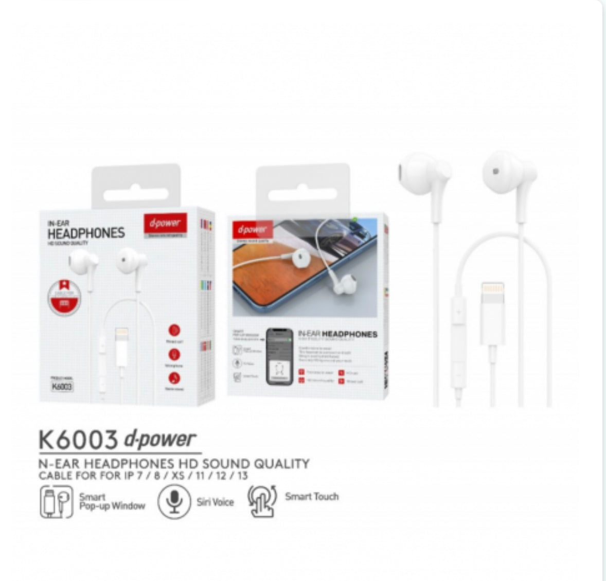 Ecouteurs Kit Main Libre Lightning - D-power K6003 - Blanc