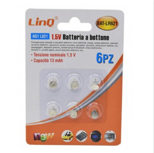 Piles Bouton AG1 L621 1.5V 13mAh x6pcs LinQ BAT-LR621