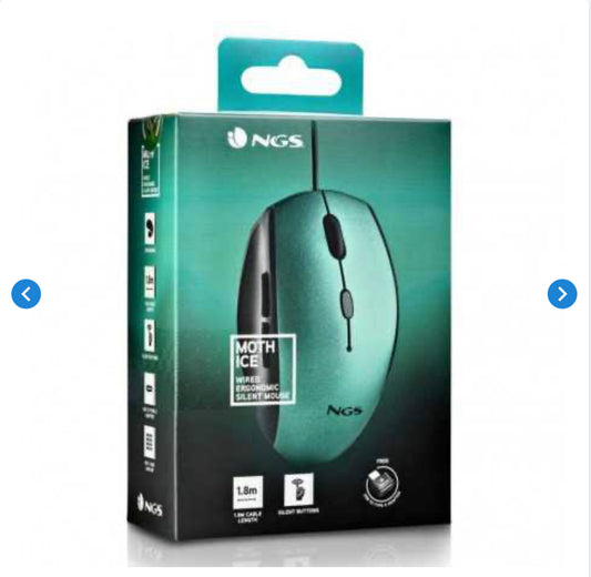 Souris Ergonomique Filaire NGS Moth Ice USB/Type C Avec Boutons Silencieux - Bleu Vert