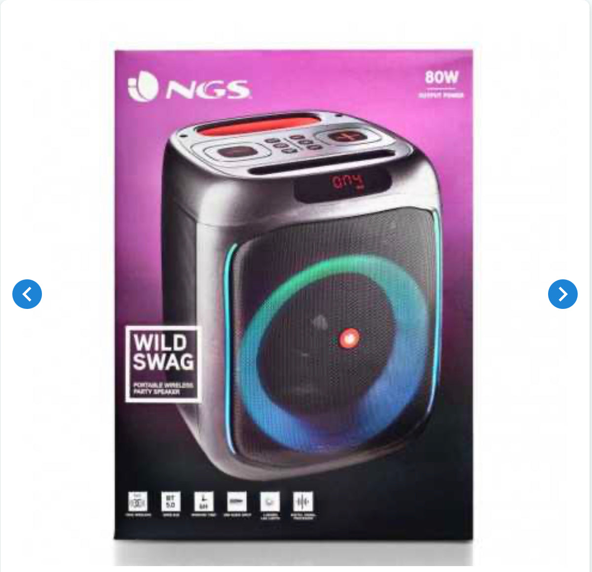 Enceinte Portable Bluetooth NGS Wild Swag 80W - 3600mAh -10h - Noir