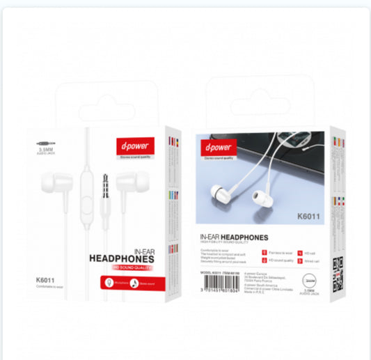 Ecouteurs Kit Main Libre Jack 3.5mm - D-power K6011 - Blanc