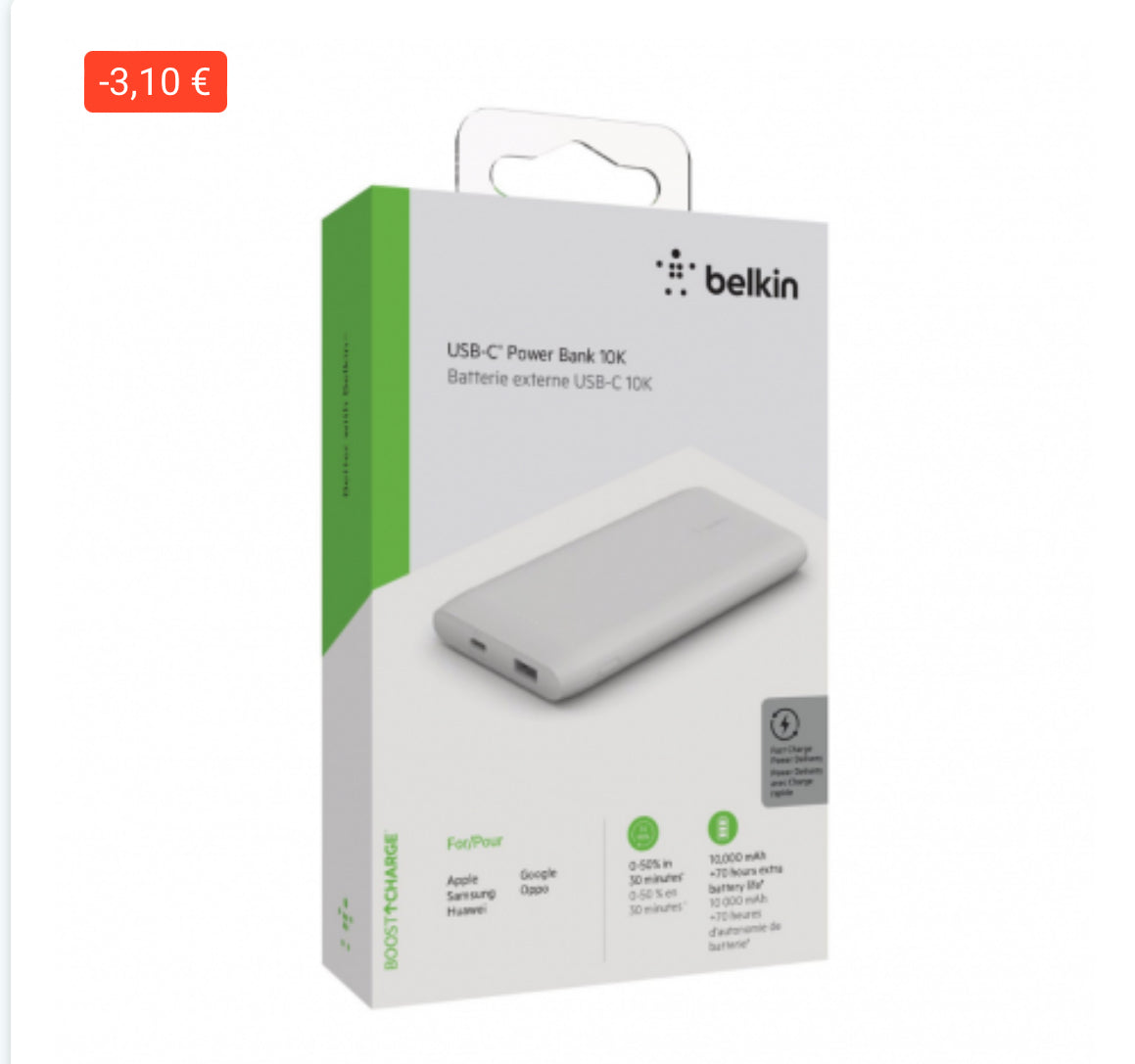 Power Bank BELKIN BOOST↑CHARGE™ 10000mAh 18W - Blanc