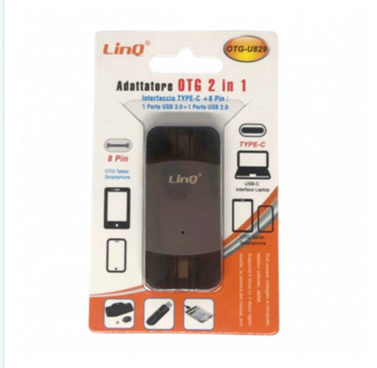 Adaptateur USB 2 en 1 USB-C/ Lightning LinQ OTG-U829