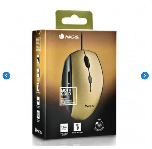 Souris Ergonomique Filaire NGS Moth Gold USB/Type C Avec Boutons Silencieux - Dorée