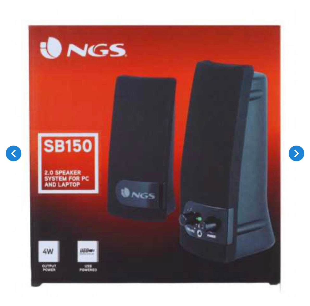 Enceinte NGS SB 150 2.0 USB Avec On/Off Interrupteur-Volume 2 W - Noir