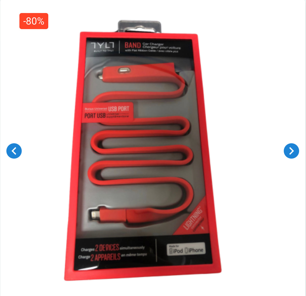 Cable allume-cigare USB + Lighting TYLT MFi - Rouge