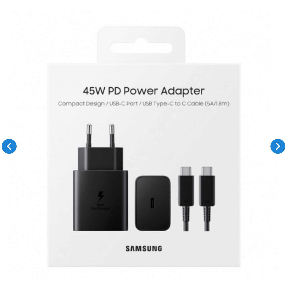 Kit Chargeur Type-C / Type-C Samsung EP-TA845XBEGCN 45W - 1,8M - Noir - Retail Box (Origine)