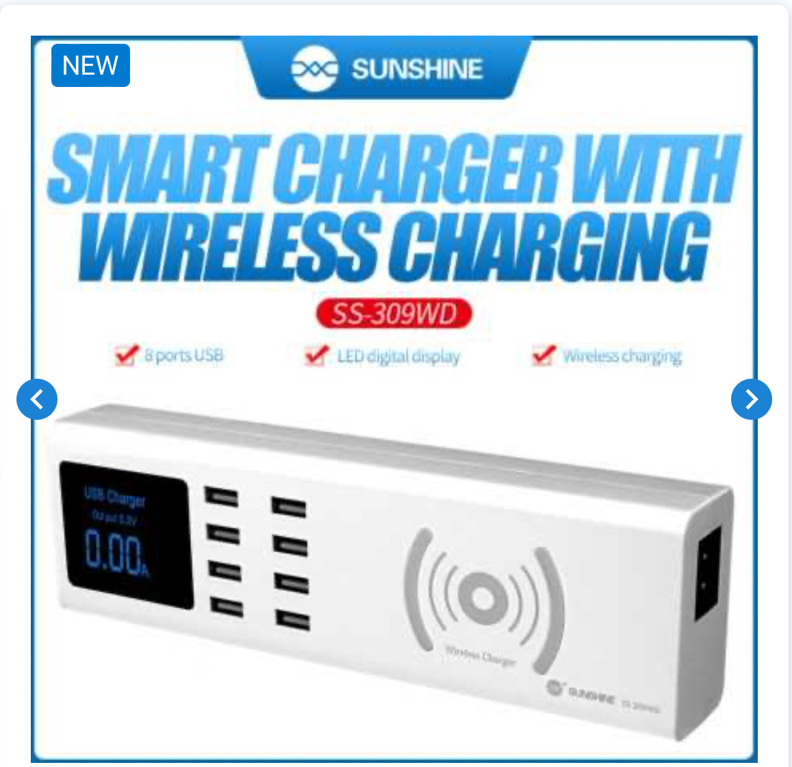 Chargeur induction avec USB 6 Ports affichage LED Sunshine SS-304D