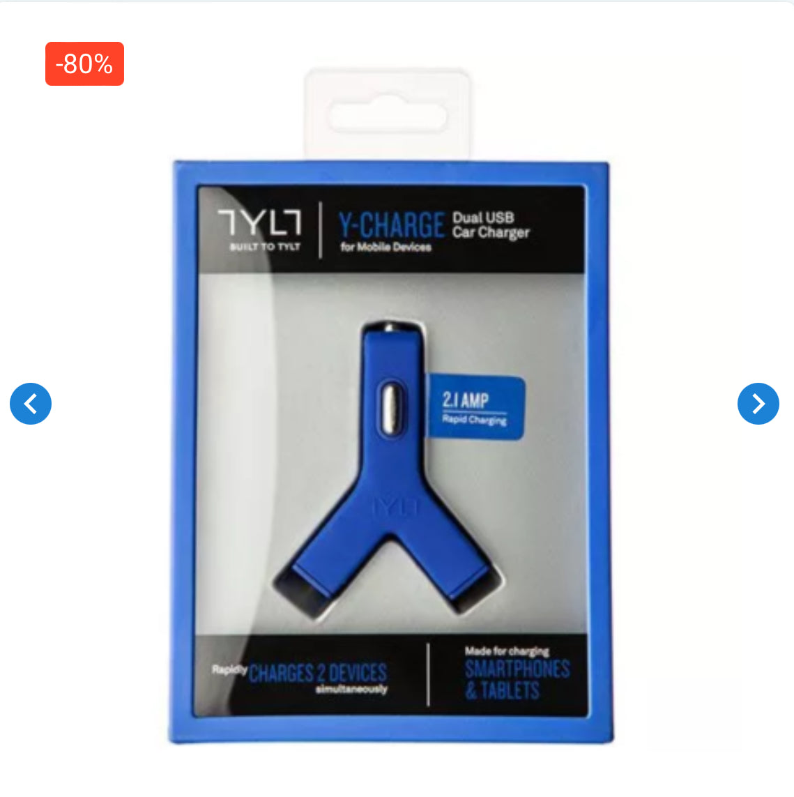 Chargeur allume-cigare USB*2 2.1A TYLT - Bleu