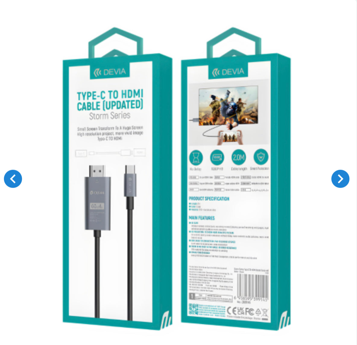 Câble HDMI vers Type C (Actualisé) - Devia Storm Series - 2 M - Noir