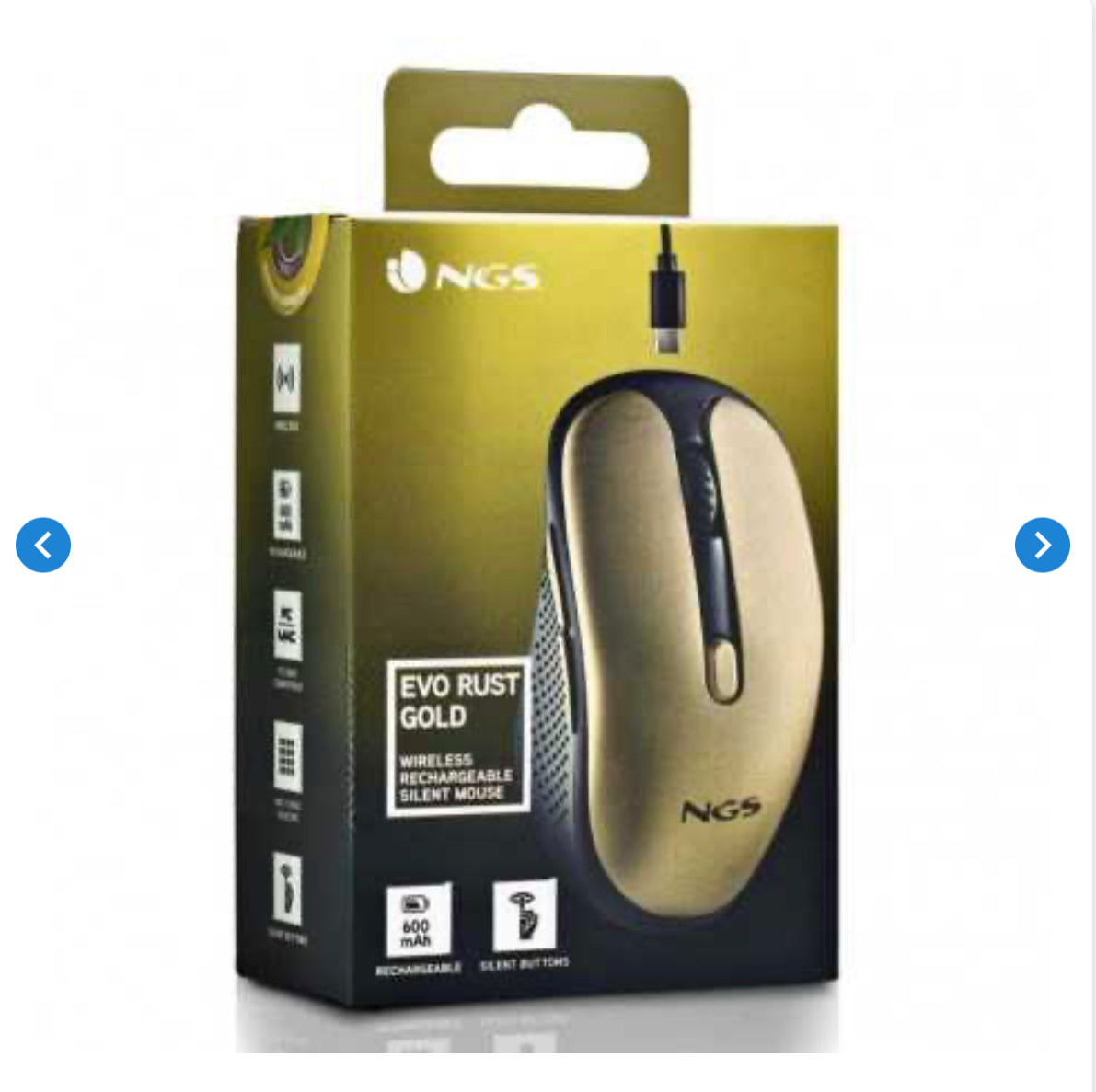 Souris Sans Fils NGS Evo Rust Gold Rechargeable Avec Boutons Silencieux - Dorée