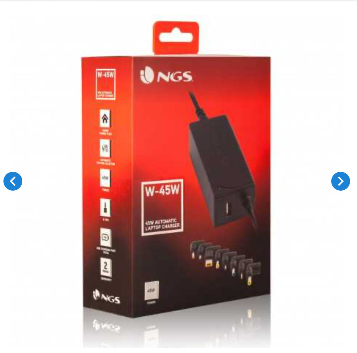 Chargeur Universel NGS 45 w pour Ordinateur Portable Avec 8 Embouts - Noir