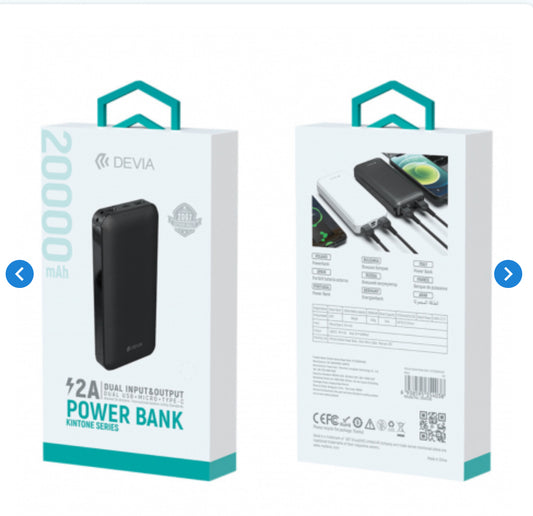 Power Bank 20000 mAh - Devia Kintone Series V2 - Blanc