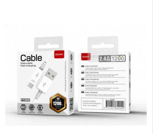 Câble USB / Micro - D-power F7009/S616S - 1.2M Blanc