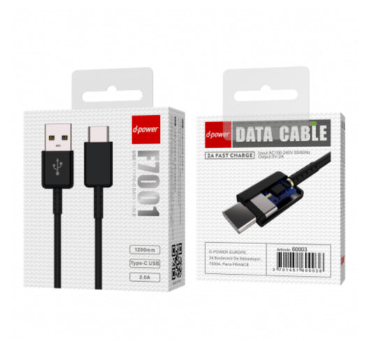 Câble USB / Type-C - D-power F7001 - 1.2M Noir