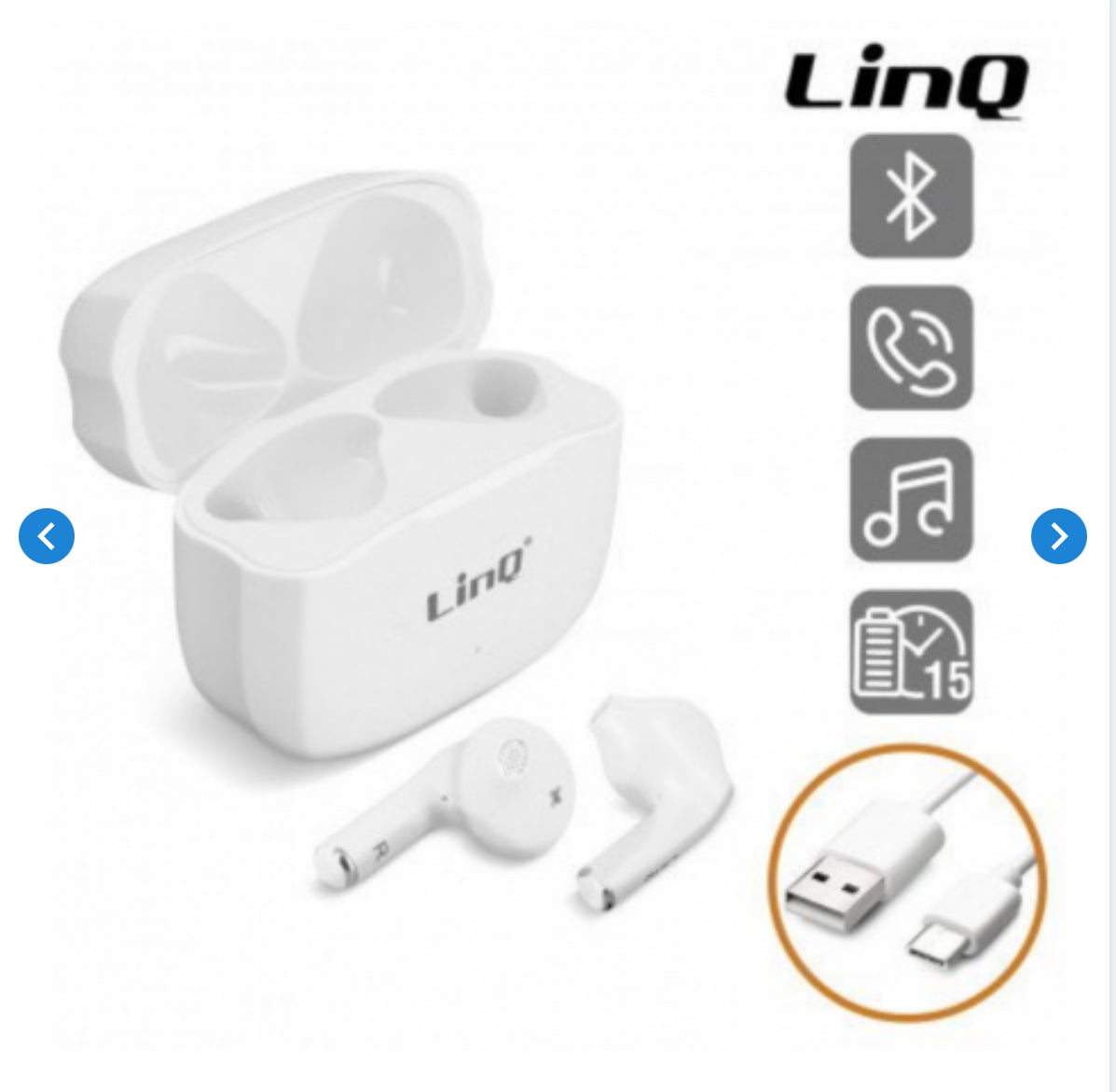 Écouteurs Bluetooth avec Boîtier de Charge LinQ R535 Blanc