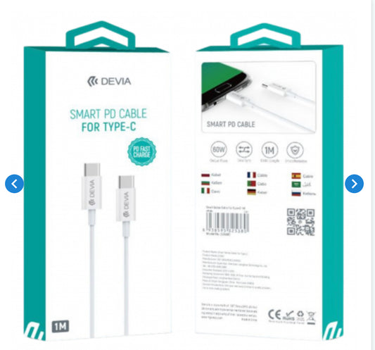 Câble Type C / Type C - Devia Smart Series - 20V 3A 60W 1.2M - Blanc