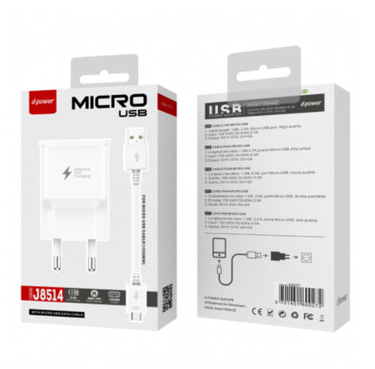 Kit Chargeur USB / Micro - D-power J8514 - Blanc