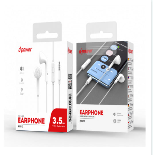 Ecouteurs Kit Main Libre Jack 3.5mm - D-power K6012 - Blanc