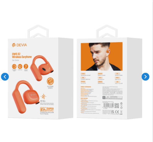 Écouteurs sans fil Bluetooth 12H Devia Star series OWS E2 EM043 - Orange