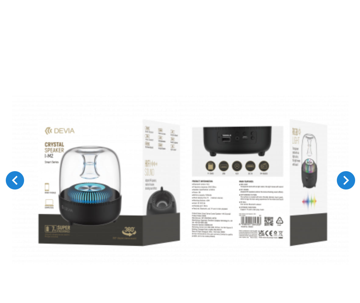 Enceinte Bluetooth Portable compatible USB, carte TF microSD, AUX, radio FM, lumière RVB - Devia Smart series - Crystal