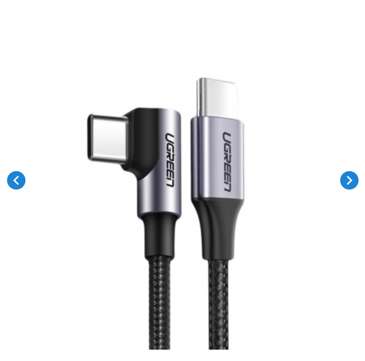 Câble USB-C / USB-C Coudé 90 Degrés Nylon Tressé - UGREEN 50123 - 1M Noir