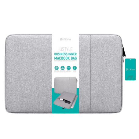 Sac Intérieur pour MacBook / PC Portable 15.4" à 16.2" - Devia Justyle Business - Gris clair