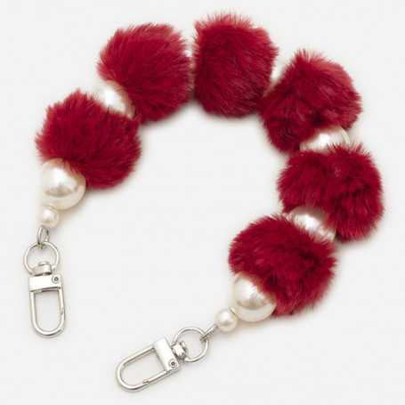 Collier de Coque de Téléphone avec Pompon Rouge , Fermoir Argenté - 30 CM.