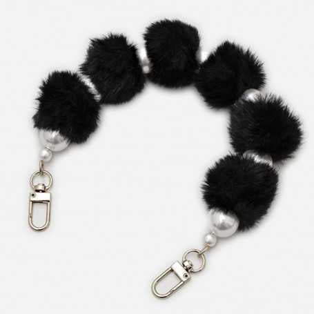 Collier de Coque de Téléphone avec Pompon Noir, Fermoir Argenté - 30 CM.