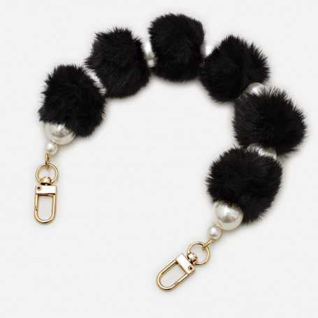 Collier de Coque de Téléphone avec Pompon Noir, Fermoir Doré - 30 CM.