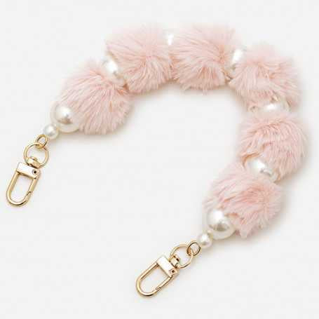 Collier de Coque de Téléphone avec Pompon Rose Coréen, Fermoir Doré - 30 CM.