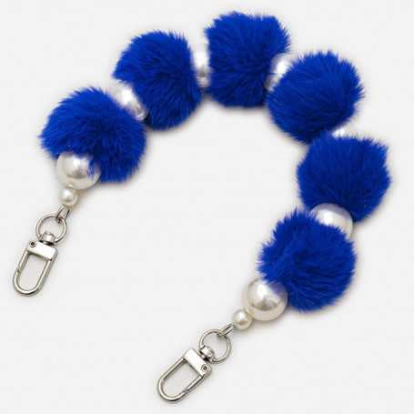 Collier de Coque de Téléphone avec Pompon Bleu, Fermoir Argenté - 30 CM.