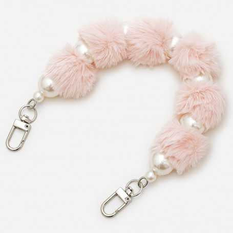 Collier de Coque de Téléphone avec Pompon Rose Coréen, Fermoir Argenté - 30 CM.