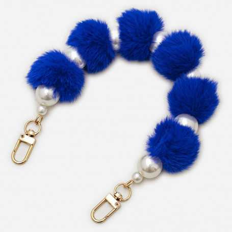 Collier de Coque de Téléphone avec Pompon Bleu, Fermoir Doré - 30 CM.