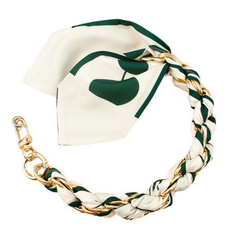 Collier de Coque de Téléphone avec Foulard en Soie Verte , Fermoir Doré - 34 CM