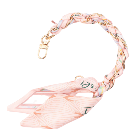 Collier de Coque de Téléphone avec Foulard en Soie Rosée Légère, Fermoir Doré - 32 CM